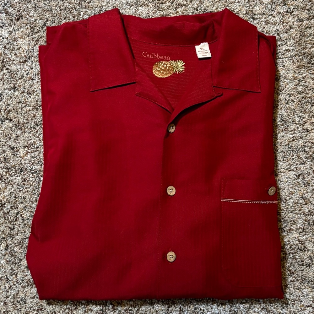 E24 Caribbean Red Mens Button-Up Camp Shirt, Size XL